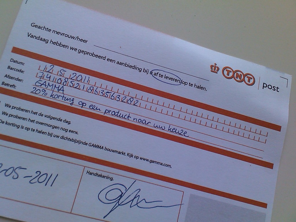 tnt post kaartje van Gamma